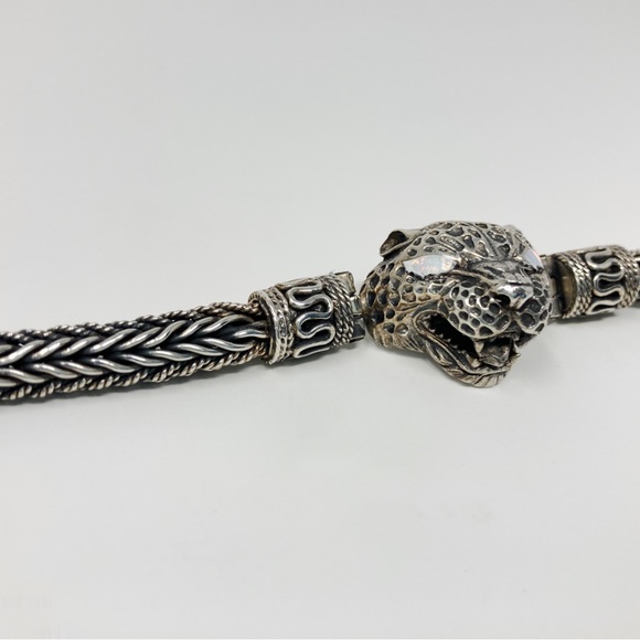 Bali Handmade Bracelet Sterling Silver .925 Men Cheetah white Eyes - Picture 4 of 5